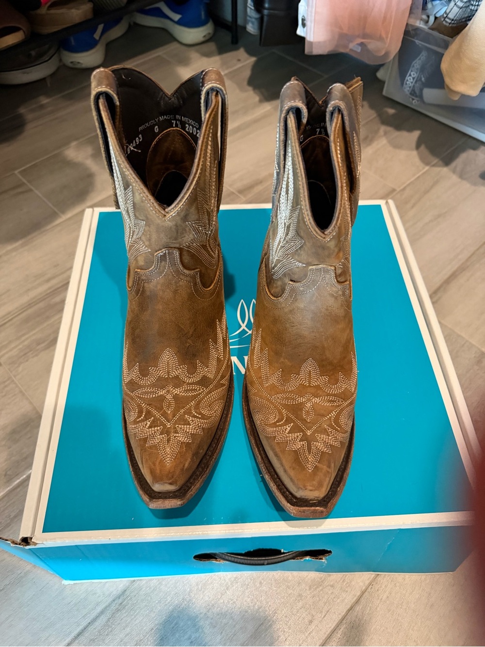 Women’s Brown Suede Ankle Bootie with Embroidered Detail - Picture 3 of 8